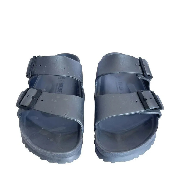 Birkenstock Sandals Women’s 40 Arizona Birko Flor Slip On Strap Slide Grey Flats - Picture 2 of 5